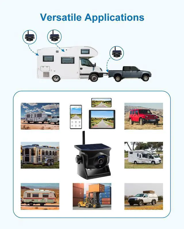 Alt view image 7 of 7 - 1080P Solar Magnetic Wireless Backup Camera WiFi Hitch Camera | Night Vision, 365-Day Standby Rechargeable Camera for Phone Pad Android, Front Rear View Reverse for RV Pickup Horse Trailer