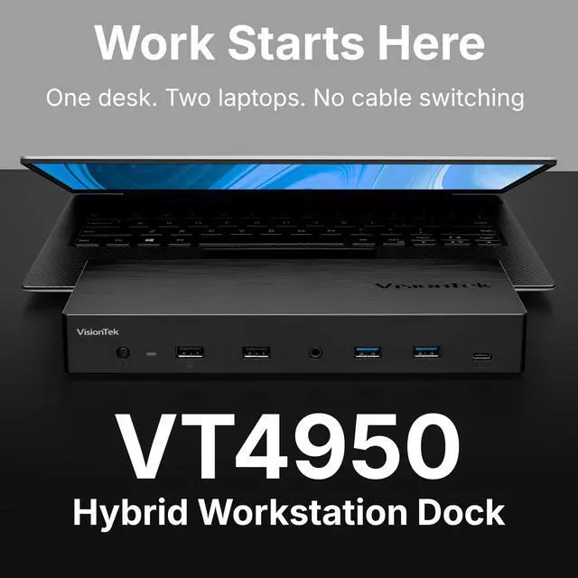 Alt view image 2 of 7 - VT4950 KVM Docking Station Dual Laptop DisplayLink USB-C | Dual Display via HDMI/DP, 100W PD, Switch Work & Personal Laptops, One-click KVM Monitor & Peripheral Toggle, Windows & Mac