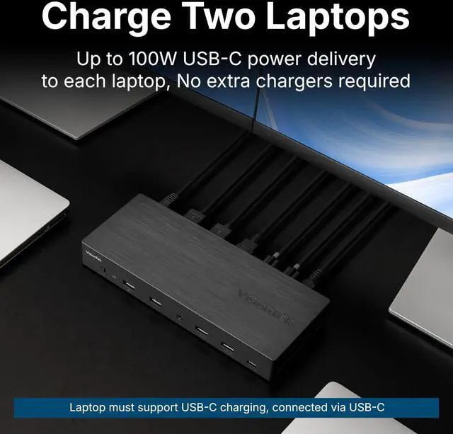 Alt view image 4 of 7 - VT4950 KVM Docking Station Dual Laptop DisplayLink USB-C | Dual Display via HDMI/DP, 100W PD, Switch Work & Personal Laptops, One-click KVM Monitor & Peripheral Toggle, Windows & Mac