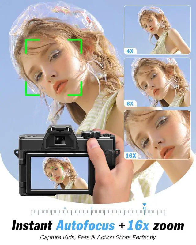 Alt view image 3 of 7 - 8K 64MP Digital Cameras for Photography,16X Zoom,3 Color Filters | 180°Flip Screen2 Batteries, 32GB TF Card,WiFi,Microphone, Tripod, Wide & Macro Lens Kit,Vlogging and Travel,Beginners