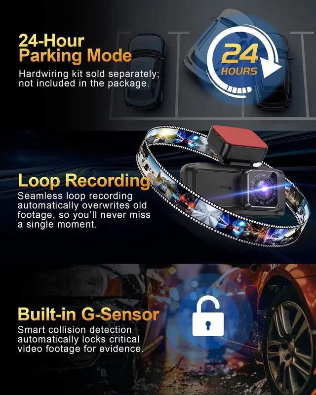 Alt view image 4 of 7 - 4 Channel 4K Dash Cam - 360° Panoramic Front Rear Inside Camera, STARVIS 2 Night Vision, 5.8GHz WiFi, 170° Wide Lens, 24hr Parking Monitor, GSensor, Included 64GB SD Card for Private Drivers