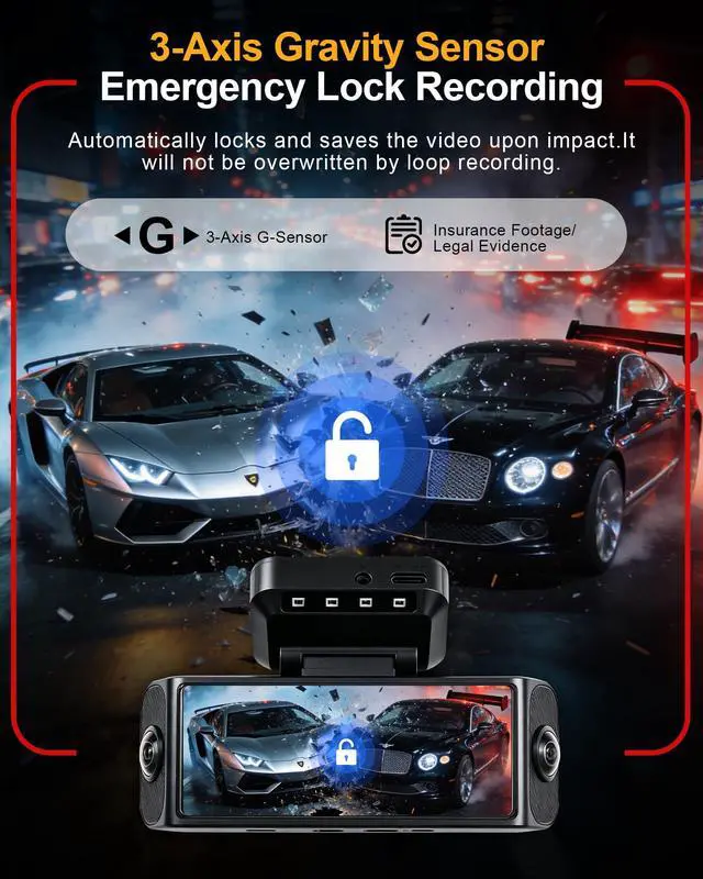 Alt view image 6 of 7 - 4 Channel 4K Dash Cam - 360° Panoramic Front Rear Inside Camera, STARVIS 2 Night Vision, 5.8GHz WiFi, 170° Wide Lens, 24hr Parking Monitor, GSensor, Included 64GB SD Card for Private Drivers