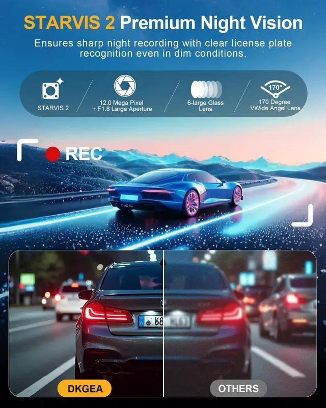 Alt view image 5 of 7 - 4 Channel 4K Dash Cam - 360° Panoramic Front Rear Inside Camera, STARVIS 2 Night Vision, 5.8GHz WiFi, 170° Wide Lens, 24hr Parking Monitor, GSensor, Included 64GB SD Card for Private Drivers