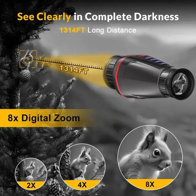 Alt view image 3 of 6 - 4K Digital Night Vision Monocular, 1314FT Nightvision Distance & Manual Focus & Diopter, Night Vision Goggles for 36MP Photo & 4K Video Recording with 32GB Card
