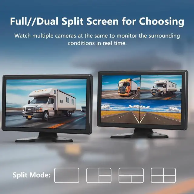 Alt view image 6 of 6 - 4 Channel Backup Camera System,Touchable 10.26 inch Monitor with DVR Stereo, 64GB Card, IP69 Waterproof, Nightvision 1080P Backup Camera for RV/Truck/Trailer Pickup,Rear Side Front Wired System