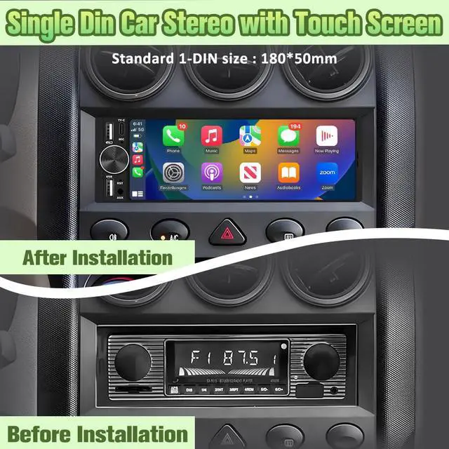 Alt view image 2 of 7 - 6.36" Single Din Car Stereo with Wireless CarPlay & Android Auto, IPS Touchscreen Head Unit with Backup Camera/External Microphone, Car Radio Supports Bluetooth/SWC/FM/Double USB/Type-C