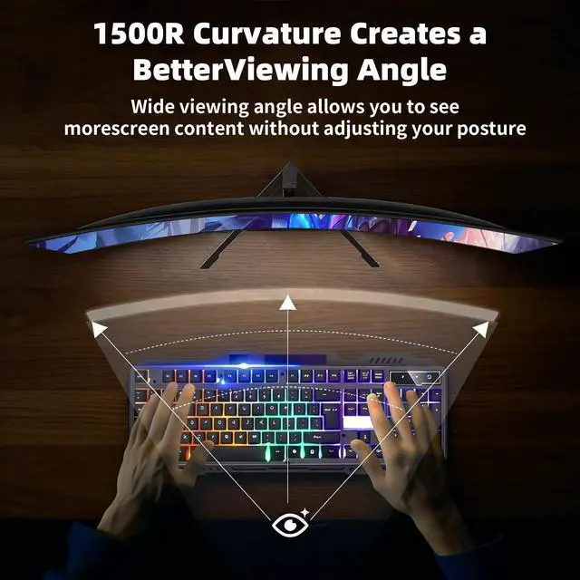 Alt view image 6 of 7 - 32 Inch Curved 1k 240Hz Gaming Monitor High Refresh Rate, FHD 1080P Gaming PC Monitor HDMI DP1.4, Curved 1500R, HDR,Metal Stand,VESA Compatible