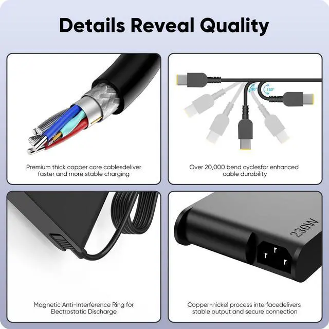 Alt view image 6 of 7 - Replacement for Lenovo Legion Charger230W Laptop Charger for Lenovo Legion 5 7 5P C7 S7 Y540 Y545 Y740 Y730 Y900 Y910 Y920 Y7000 Y7000P ThinkPad P15 P16 P73 P72 P71 P53 P52 LOQ 15IRX9 Power Adapter