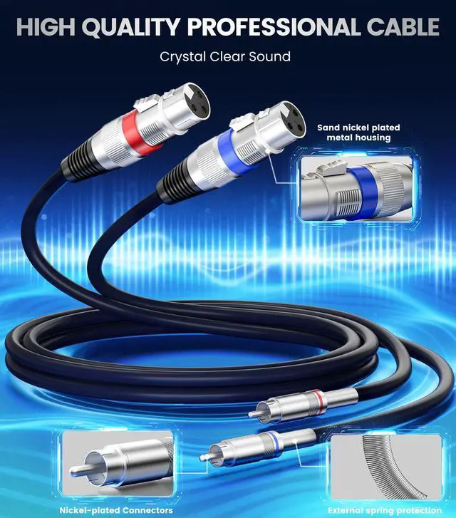 Alt view image 2 of 7 - Dual XLR to RCA Cable, Heavy Duty 2 XLR Female to 2 RCA Male Patch Cord HiFi Stereo Audio Connection Interconnect Lead Wire - 5 ft / 1.5m
