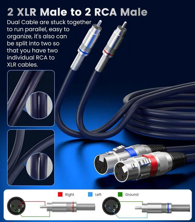Alt view image 7 of 7 - Dual XLR to RCA Cable, Heavy Duty 2 XLR Female to 2 RCA Male Patch Cord HiFi Stereo Audio Connection Interconnect Lead Wire - 5 ft / 1.5m