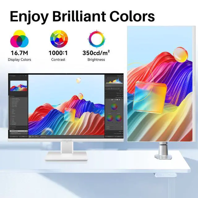 Alt view image 4 of 7 - Thinlerian 27 Inch 4K UHD 3840 x 2160 Computer Monitor, IPS Display, Ultra-Thin Bezel, HDMI, DisplayPort, VESA, Build-in Speakers, PC Monitor for Design, Work, Gaming, White