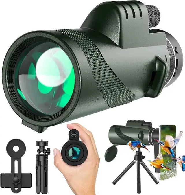 Main image of Monocular-Telescope 80x100 High Powered Monoculars High Definition for Adults High Powered with Smartphone Adapter Telescope Hunting Wildlife Bird Watching Travel Camping Hiking-Green