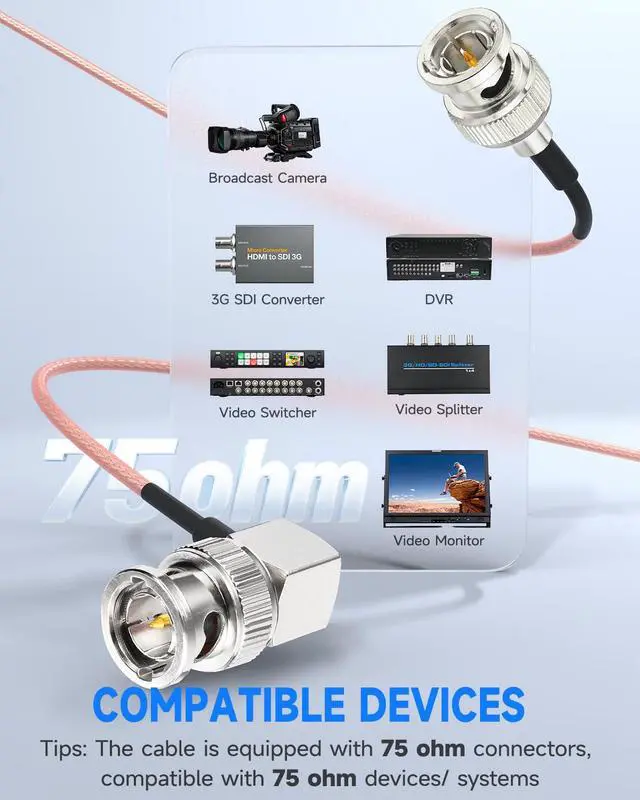 Alt view image 3 of 7 - HD-SDI 3G SDI Cable BNC Male to Right Angle BNC Male 75 Ohm RG179 Jumper Cable 3ft for Surveillance Camera System CCTV/DVR Cables 2-Pack