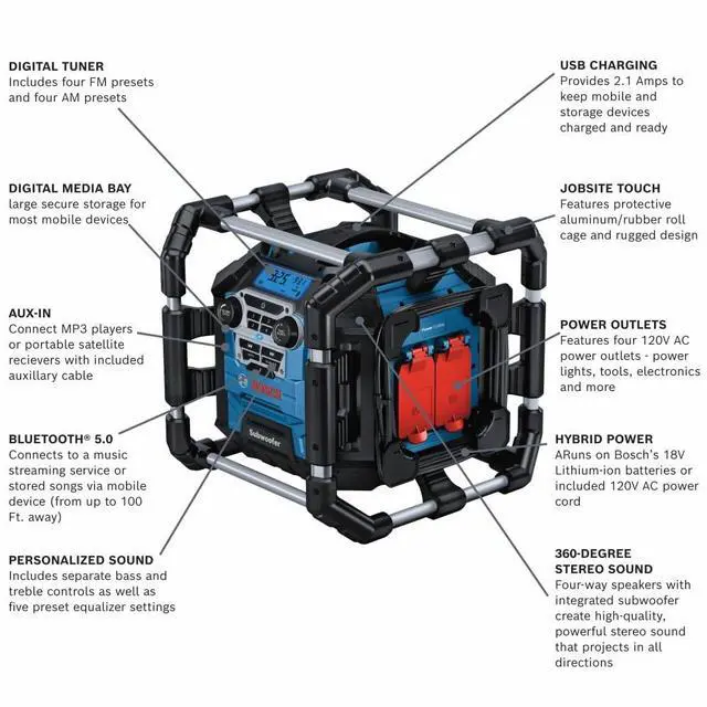 Alt view image 2 of 7 - GPB18V-5CN 18V Jobsite Radio with Bluetooth® 5.0 and Power Station