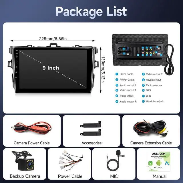 Alt view image 7 of 7 - Double Din Linux Radio for Toyota Corolla 2008 2009 2010 2011 2012 | (Non Fit J.B.L)Fast Boot 9inch IPS Touchscreen for Corolla with Carplay/Android Auto/Bluetooth/FM/Mirrorlink/SWC/Camera