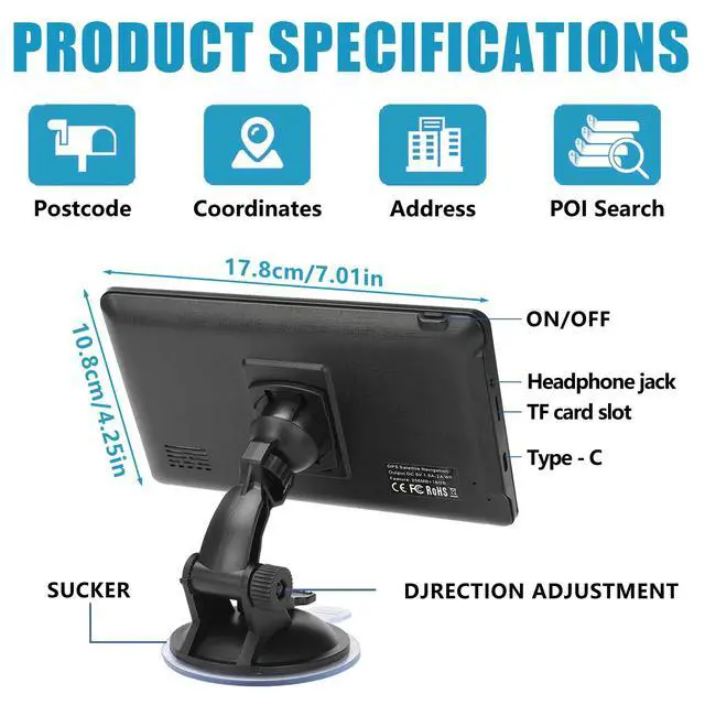 Alt view image 5 of 7 - GPS Navigation for car 2026 7-inch GPS Navigation System, Intelligent Real-time Voice Guidance, Supports Custom Route Planning for Cars, SUVs, and Trucks, and Includes Free map Updates