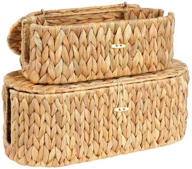 Main image of Set of 2 Cable Management Box, Handwoven Cord Hider Box with 3 Open Slots | Cable Organizer Box with Lockable Lid, Cord Storage Box to Hide Power Strip, Router, USB Hub, TV Wires for Home, Office