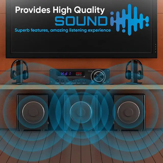 Alt view image 5 of 7 - Wireless Bluetooth Home Audio Amplifier - 100W 5.1 Channel Home Theater Receiver, Surround Sound w/ HI Def In and Out, RCA In, Subwoofer Out, LED Control Center, 12V Adapter - PFA560BT