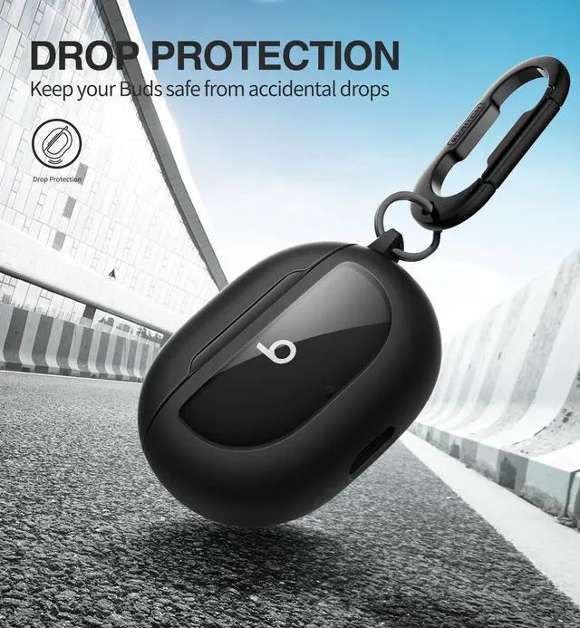 Alt view image 3 of 6 - Protective Case for Beats Studio Buds 2021, Studio Buds+ Plus 2023 Case Cover with Carabiner Keychain, Skin-Friendly TPU Shockproof Protector for Earbuds Charging Case Accessories, Black