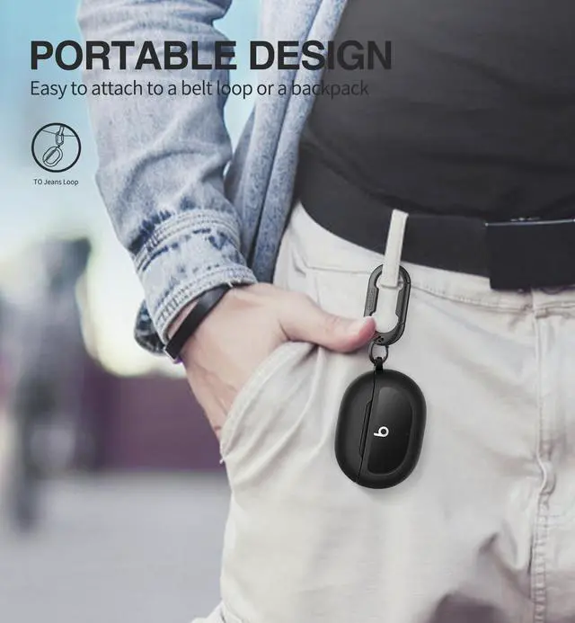 Alt view image 5 of 6 - Protective Case for Beats Studio Buds 2021, Studio Buds+ Plus 2023 Case Cover with Carabiner Keychain, Skin-Friendly TPU Shockproof Protector for Earbuds Charging Case Accessories, Black