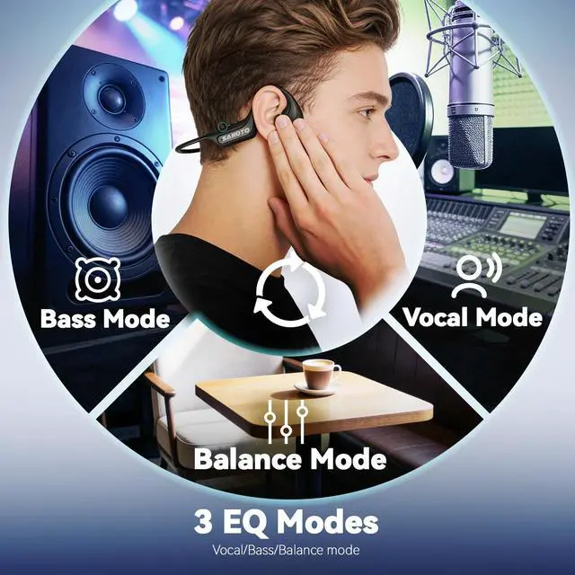 Alt view image 2 of 7 - Bone Conduction Headphones Open Ear Bluetooth Running 10H | EQ Mode Switching Lightweight Bone Conduction Earbuds IP65 Waterproof