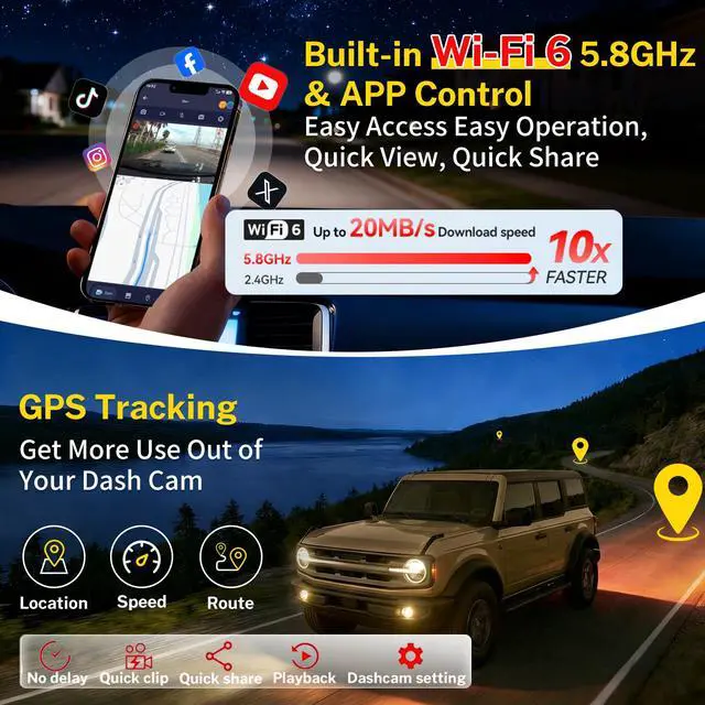 Alt view image 5 of 7 - 4K Dash Cam Suitable for Ford Bronco 2021-2024 & Rapor (Model A) OEM | Not for Bronco Sport, integrated Camera,Look,UHD 2160P Video HDR, APP, Loop Recording, G-Sensor, Plug & Play,5.8G Wi-Fi,GPS