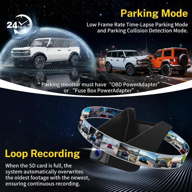 Alt view image 7 of 7 - 4K Dash Cam Suitable for Ford Bronco 2021-2024 & Rapor (Model A) OEM | Not for Bronco Sport, integrated Camera,Look,UHD 2160P Video HDR, APP, Loop Recording, G-Sensor, Plug & Play,5.8G Wi-Fi,GPS