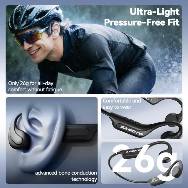 Alt view image 3 of 7 - Bone Conduction Headphones Open Ear Bluetooth Running 10H | EQ Mode Switching Lightweight Bone Conduction Earbuds IP65 Waterproof