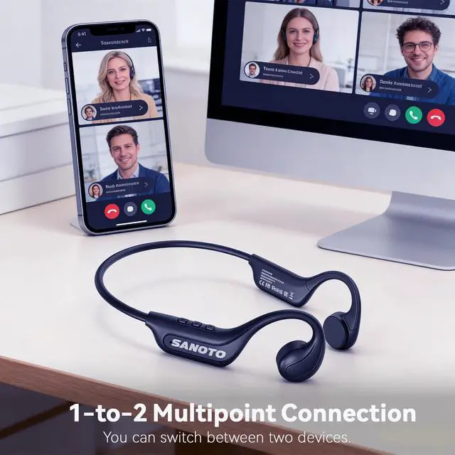 Alt view image 7 of 7 - Bone Conduction Headphones Open Ear Bluetooth Running 10H | EQ Mode Switching Lightweight Bone Conduction Earbuds IP65 Waterproof