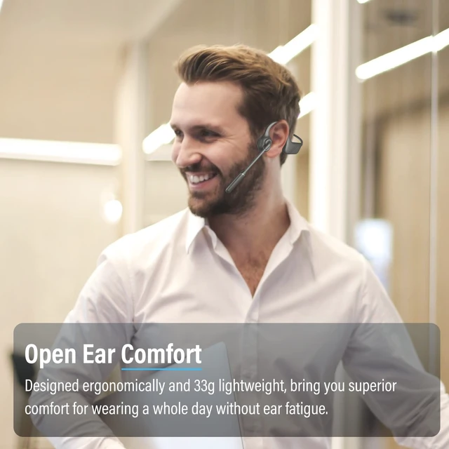 Alt view image 2 of 7 - Bone Conduction Headphones with Mic, Bluetooth Headset with Microphone Noise Canceling & Mute, Wireless Headset with Sponge Microphone Windscreen, Open Ear Headphones for Work Driving Call
