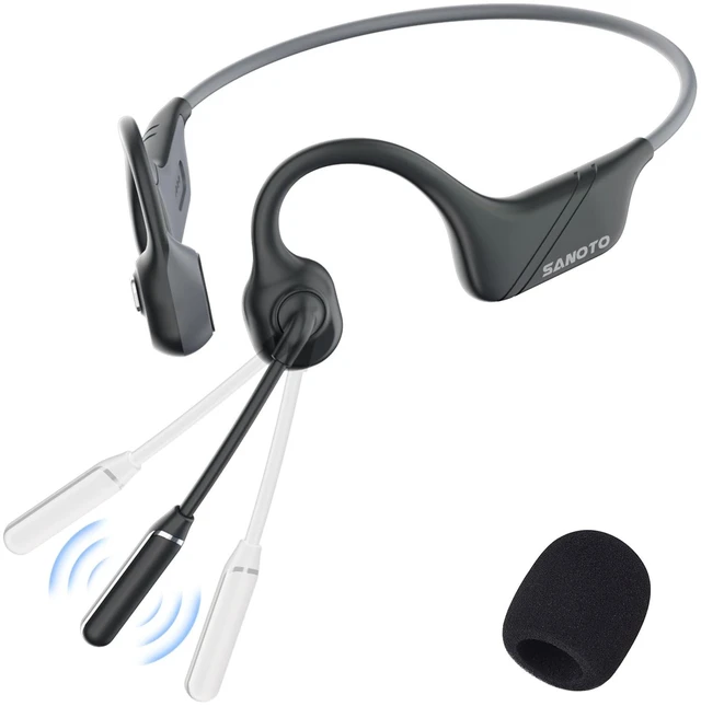 Main image of Bone Conduction Headphones with Mic, Bluetooth Headset with Microphone Noise Canceling & Mute, Wireless Headset with Sponge Microphone Windscreen, Open Ear Headphones for Work Driving Call
