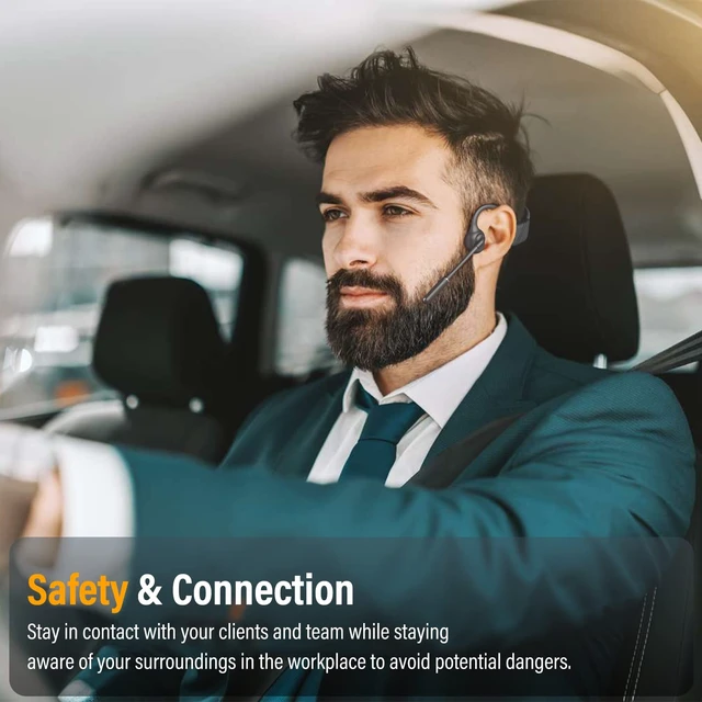 Alt view image 5 of 7 - Bone Conduction Headphones with Mic, Bluetooth Headset with Microphone Noise Canceling & Mute, Wireless Headset with Sponge Microphone Windscreen, Open Ear Headphones for Work Driving Call