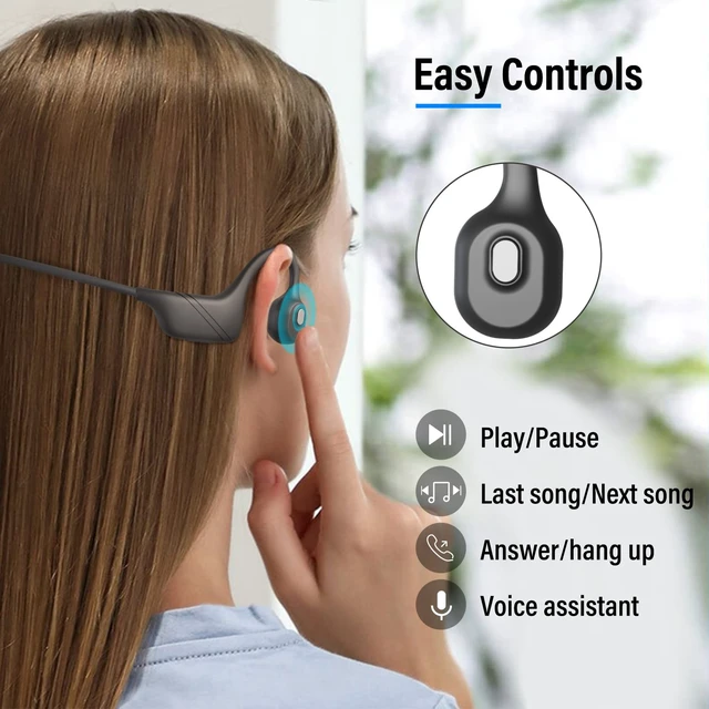 Alt view image 7 of 7 - Bone Conduction Headphones with Mic, Bluetooth Headset with Microphone Noise Canceling & Mute, Wireless Headset with Sponge Microphone Windscreen, Open Ear Headphones for Work Driving Call