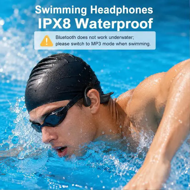 Alt view image 2 of 5 - Swimming Headphones Underwater, Bone Conduction Swimming Headphones IPX8 Waterproof Open Ear Headphones with 32GB Built-in MP3, Bluetooth 6.0 Dual Mode, Dual Device Pairing, Magnetic Charging(Black