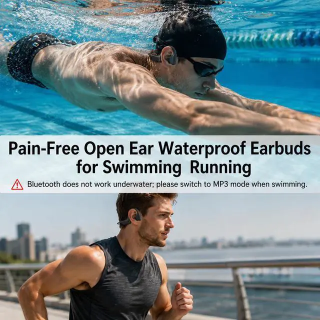 Alt view image 4 of 5 - Swimming Headphones Underwater, Bone Conduction Swimming Headphones IPX8 Waterproof Open Ear Headphones with 32GB Built-in MP3, Bluetooth 6.0 Dual Mode, Dual Device Pairing, Magnetic Charging(Black