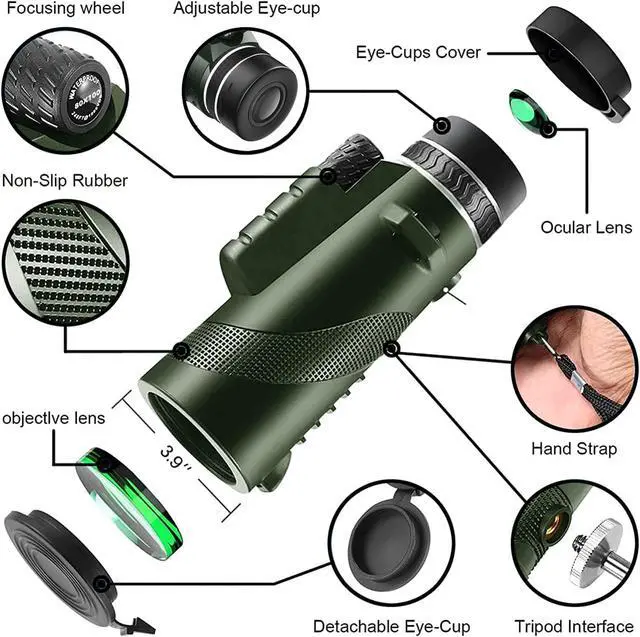 Alt view image 2 of 7 - Monocular-Telescope 80x100 High Powered Monoculars High Definition for Adults High Powered with Smartphone Adapter Telescope Hunting Wildlife Bird Watching Travel Camping Hiking-Green