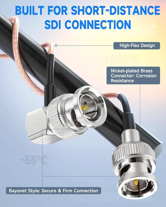 Alt view image 2 of 7 - HD-SDI 3G SDI Cable BNC Male to Right Angle BNC Male 75 Ohm RG179 Jumper Cable 3ft for Surveillance Camera System CCTV/DVR Cables 2-Pack