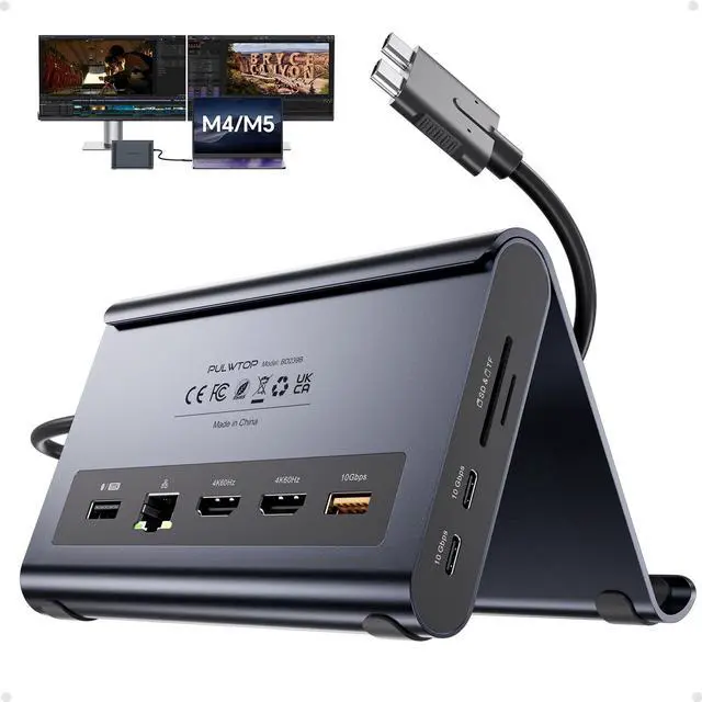 Main image of MacBook Docking Station Dual Monitor 4K@60Hz, PD100W, Audio for Home Office | Vertical Laptop Stand with 2 HDMI, 10Gbps USB-C/A, Ethernet, SD/TF, USB C Dock for MacBook Pro/Air M4/M5 Midnight