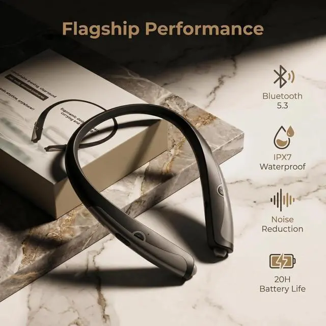 Alt view image 4 of 7 - New Upgraded Bluetooth 5.3 Neckband Bluetooth Headphones with Gift Box, Sweat Resistant Noise Cancelling Stereo Earphones, Retractable Ear Tips for Music, Conference, Videos, Gift (Black)
