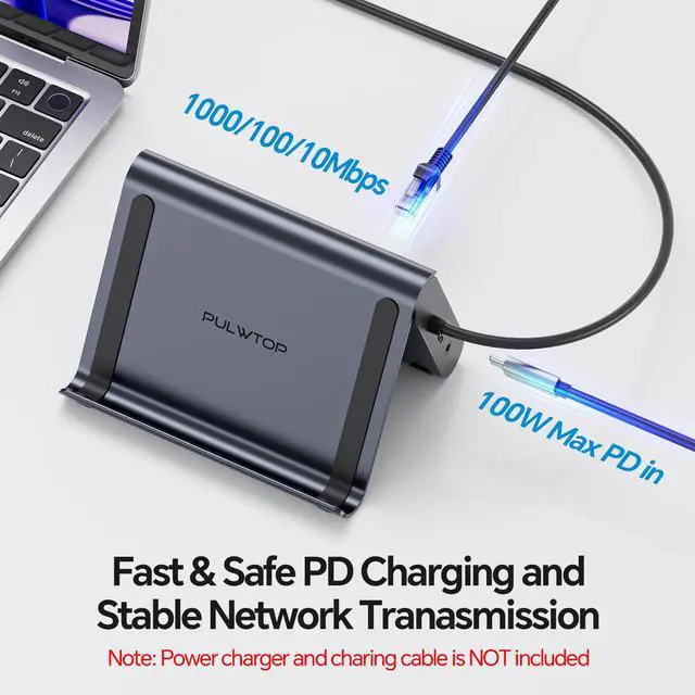 Alt view image 7 of 7 - MacBook Docking Station Dual Monitor 4K@60Hz, PD100W, Audio for Home Office | Vertical Laptop Stand with 2 HDMI, 10Gbps USB-C/A, Ethernet, SD/TF, USB C Dock for MacBook Pro/Air M4/M5 Midnight