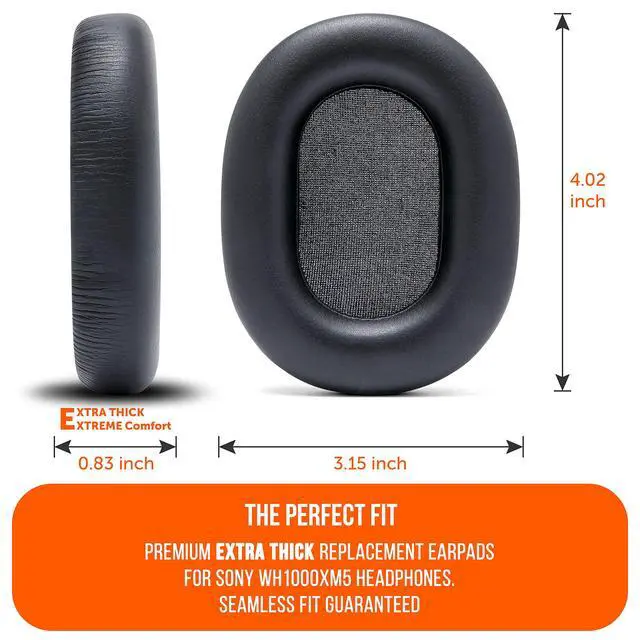 Alt view image 5 of 6 - PadZ XM5 Thick Earpads by Wicked Cushions for Sony WH-1000XM5 Headphones, Soft PU Leather, Extra Thick, Noise-Isolating Memory Foam | Black