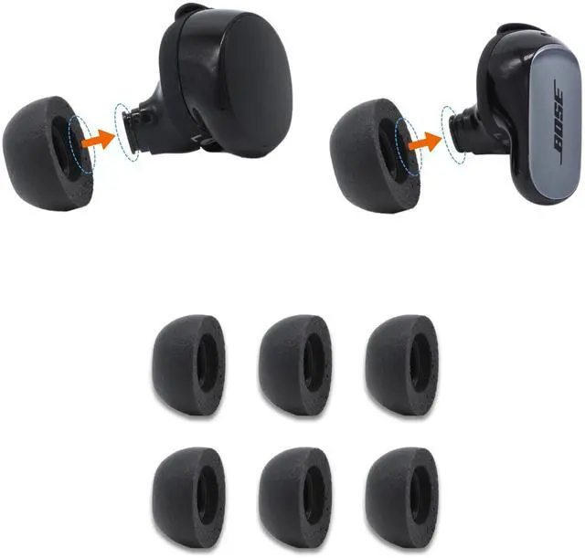Main image of Memory Foam Replacement Ear Tips, Black (S/M/L) (3 Pairs) | For Bose QuietComfort, II, Ultra 1&2, Ultimate Comfort, Secure Fit, Superior Noise Isolation