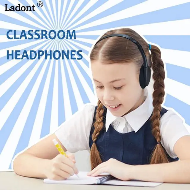 Alt view image 2 of 7 - Bulk Classroom Headphones for Kids School 25 Pack, Wired On-Ear Headphones for Classroom Student,Clear Sound 3.5mm Jack for Online Learning(Black)