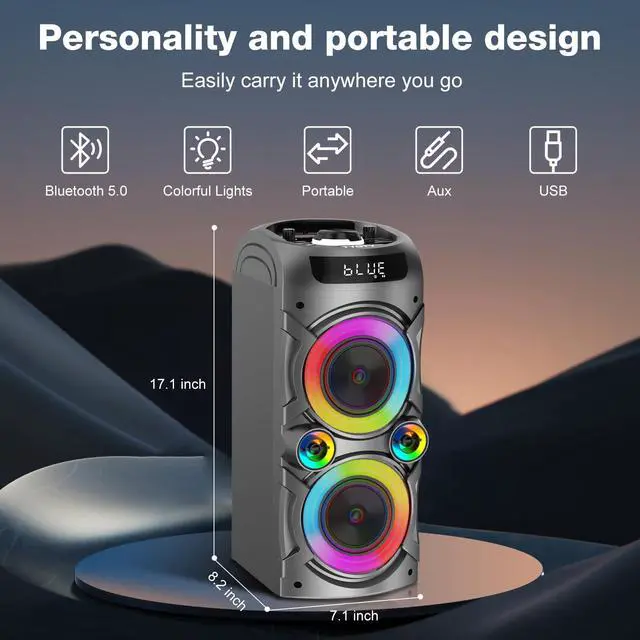 Alt view image 2 of 7 - Portable Bluetooth Speaker 100W Big Powerful Wireless Boombox TWS Pairing Loud Stereo Sound Deep Bass Large Party Speakers with Subwoofer LED Lights for Outdoor Home Camping