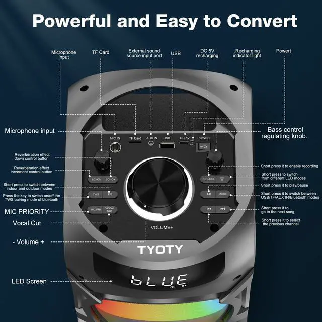 Alt view image 6 of 7 - Portable Bluetooth Speaker 100W Big Powerful Wireless Boombox TWS Pairing Loud Stereo Sound Deep Bass Large Party Speakers with Subwoofer LED Lights for Outdoor Home Camping