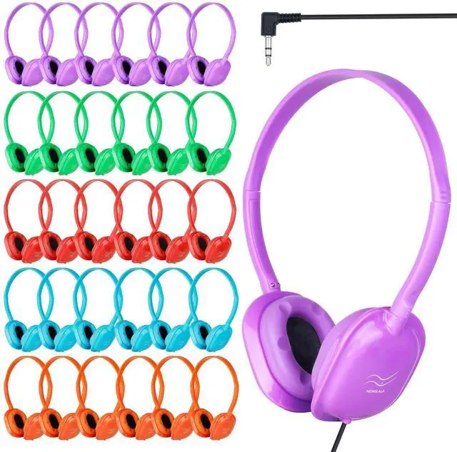 Main image of Bulk Headphones 30 Pack for Classroom School Kids,Wired 3.5mm Jack | Earphones Class Set of Headphones for Students Teens Children Mixed Colors