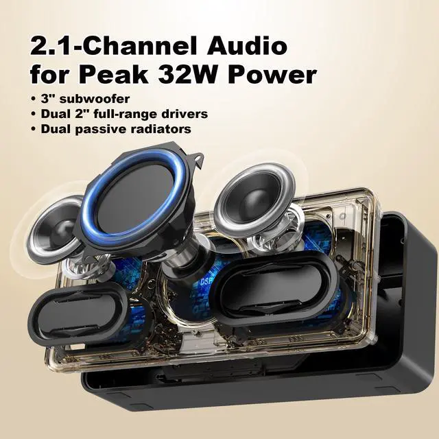 Alt view image 2 of 7 - SoundBox XL 32W Bluetooth Speaker for House 2.1 Channel with Subwoofer | Room-Filling Loud Sound,Deep Bass, 10Hr Battery, Portable for Home, BT 5.0, Support AUX / TF, TWS Wireless Pairing, Gold