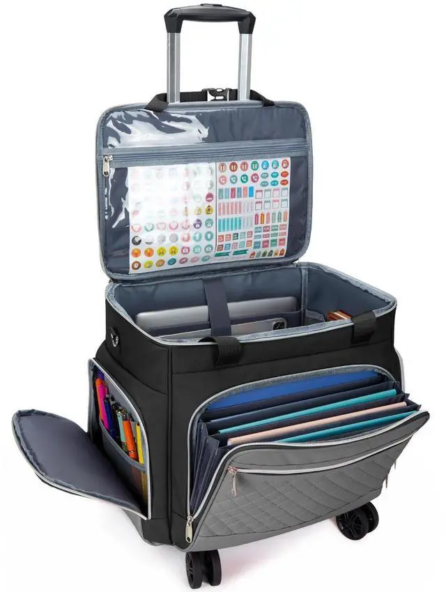 Main image of Rolling Teacher Tote Bag with Wheels, Rolling Briefcase for Women, 15.6 Inch Laptop Bag, 5-Wheel Rolling System with Detachable Trolley for Work, Teaching and Travel