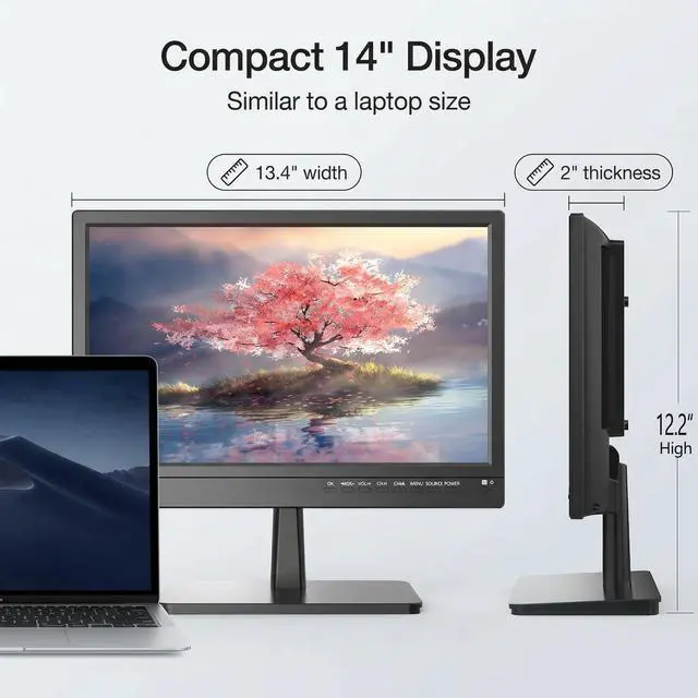 Alt view image 2 of 7 - 14 Inch Small TV - HD LCD Flat Screen Kitchen TV with Digital Tuner, HDMI/USB/VGA, Built-in Stand and Remote Control, Suitable for RV, Camping, and Offices(No Smart TV)