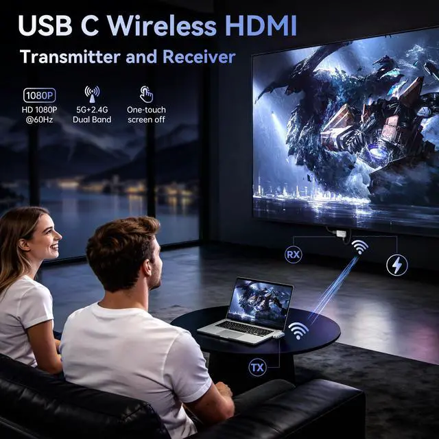 Alt view image 2 of 7 - USB C Wireless Transmitter and HDMI Receiver 4K Input 1080P@60Hz Output | Plug & Play 5G+2.4G Wireless USB-C to HDMI Extender for PC/Laptop/Tablet/Phone to TV/Monitor